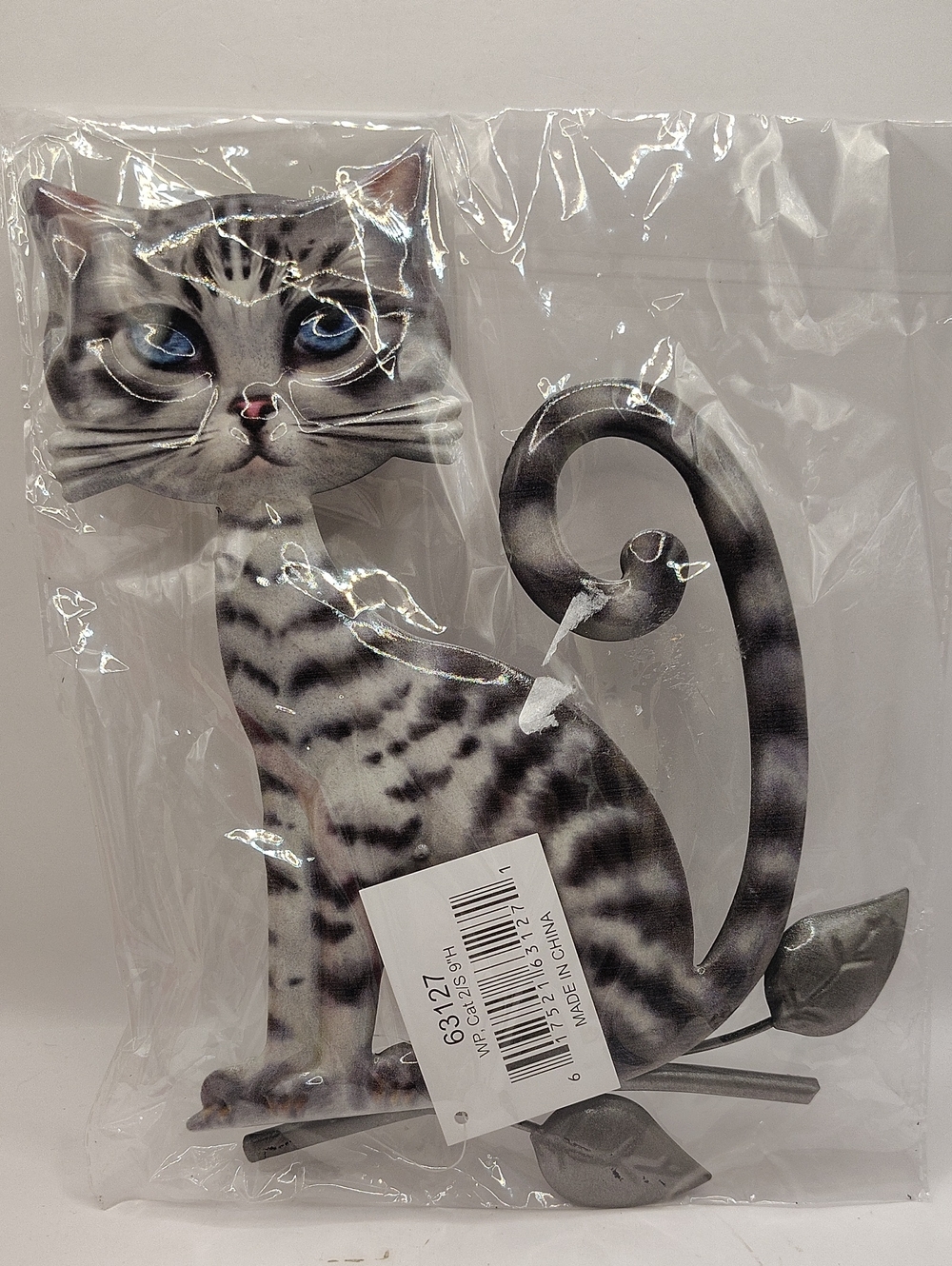 New Decorative Gray Striped Cat Metal Wall Hanging 3D Figurine